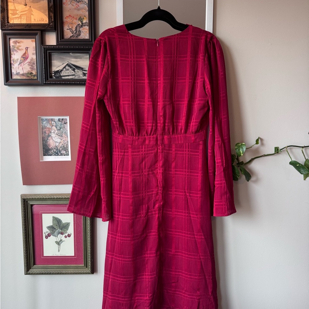 Lucky Brand Raspberry Ruffled Wrap-Style Long Sleeve Dress - Picture 2 of 3